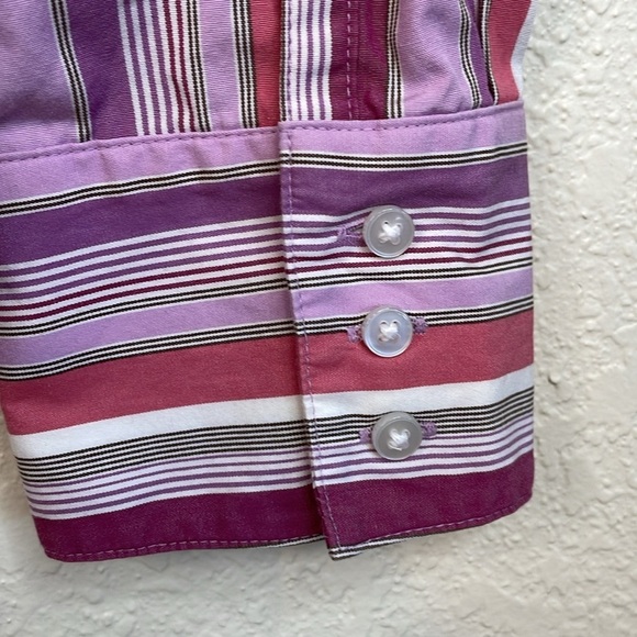 ANN TAYLOR LOFT Purple Multi Color Stripe Button Up Shirt Collar 100% Cotton - Picture 5 of 8